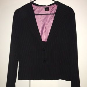 Black blazer with pink stripes